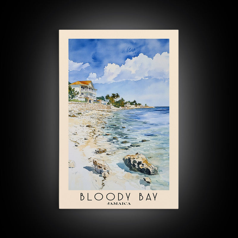 Bloody Bay, Jamaica Watercolor Beach Print, Vacation Gift, Jamaica Wall Art, Framed Canvas Print, Framed Beach Painting