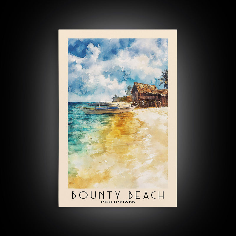 Bounty Beach, Philippines Watercolor Beach Print, Vacation Gift, Philippines Wall Art, Framed Canvas Print, Framed Beach Painting