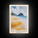 New Chums Beach, New Zealand Watercolor Print, Vacation Gift, New Zealand Wall Art, Beach Painting, Beach Decor, Large Wall Art, Wood Frame Art