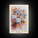 São Jorge Island, Portugal Watercolor Beach Print, Vacation Gift, Portugal Wall Art, Framed Canvas Print, Framed Beach Painting