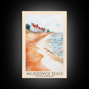 Walberswick Beach, United Kingdom Watercolor Beach Print, Vacation Gift, United Kingdom Wall Art, Framed Canvas Print, Framed Beach Painting