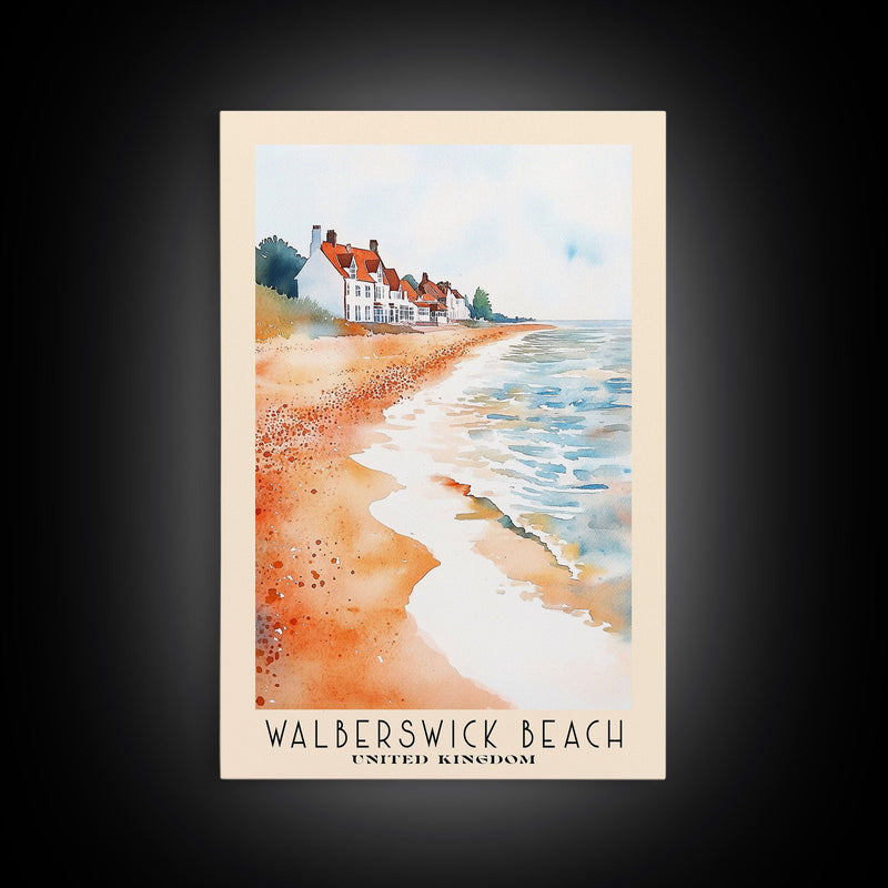 Walberswick Beach, United Kingdom Watercolor Beach Print, Vacation Gift, United Kingdom Wall Art, Framed Canvas Print, Framed Beach Painting