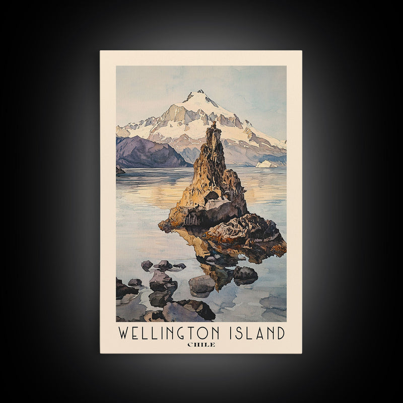 Wellington Island, Chile Watercolor Beach Print, Vacation Gift, Chile Wall Art, Framed Canvas Print, Framed Beach Painting