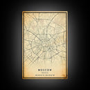 Vintage Style Moscow City Map Wall Art Canvas Print, Distressed Moscow Russia Map, Framed Wall Art, Cool Moscow Travel Wall Art, Office Art