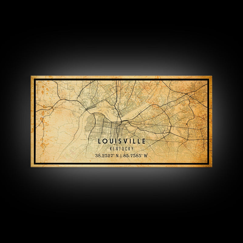 Old Louisville City Map Wall Art Canvas Print, Vintage Style Louisville Map, Framed Wall Art, Cool Kentucky Wall Art, Office Decor