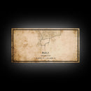 Vintage Bali Indonesia City Map Wall Art Canvas Print, Distressed Style Bali Map, Framed Wall Art, Cool Bali Travel Wall Art, Office Art