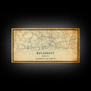 Vintage Style Bucharest City Map Wall Art Canvas Print, Distressed Bucharest Map, Framed Wall Art, Cool RomaniaTravel Wall Art, Office Art