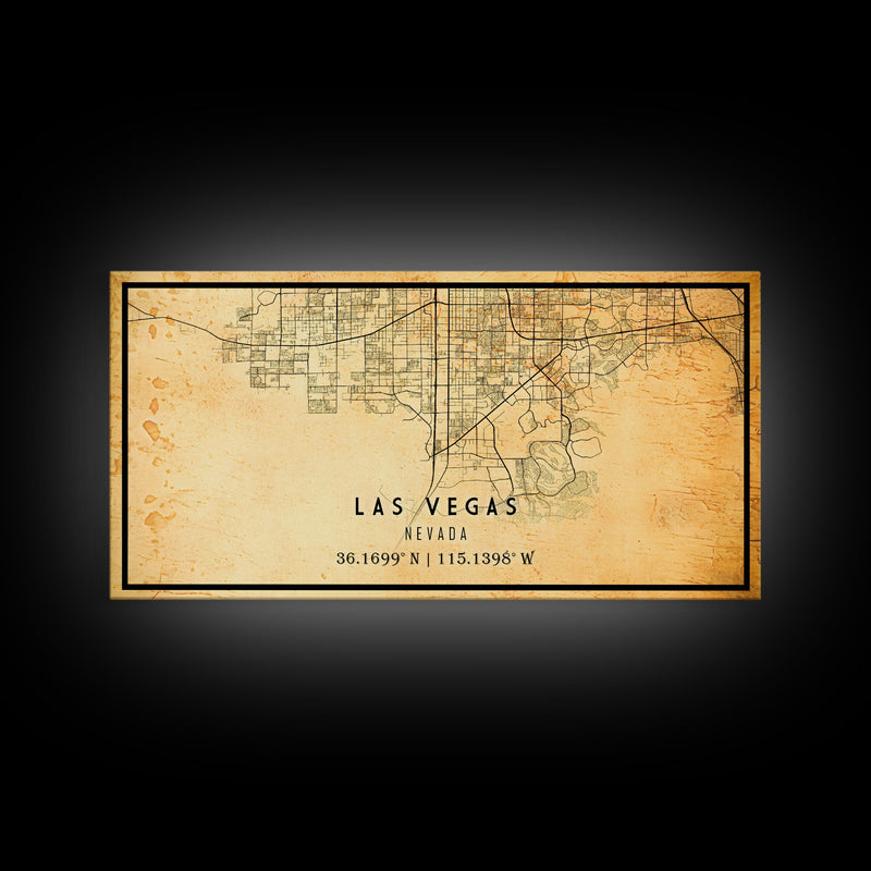 Old Las Vegas City Map Wall Art Canvas Print, Vintage Style Las Vegas Map, Framed Wall Art, Cool Las Vegas Nevada Wall Art, Office Decor