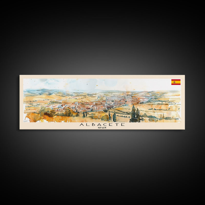 Albacete Spain Travel Print Wall Art, Panoramic City Art, Travel Art, Wall Decor, Vacation Gift, Framed Canvas Print Or Metal Art