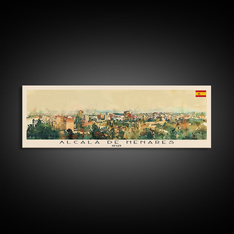 AlcalÄ¯ Spain Travel Art, City Art, Framed Canvas Print or Metal Wall Art, Europe Travel Poster, Panoramic Wall Art, Extra Wide Wall Art