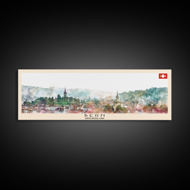 Bern Switzerland Travel Art, City Art, Framed Canvas Print or Metal Wall Art, Europe Travel Poster, Panoramic Wall Art, Extra Wide Wall Art