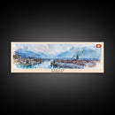 Thun Switzerland Panoramic Travel Poster, Framed Canvas Print or Metal Wall Art, Travel Art, Home Decor, Panoramic Painting, Midcentury Art