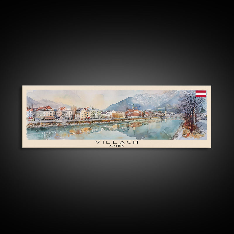 Villach Austria Travel Art, City Art, Framed Canvas Print or Metal Wall Art, Europe Travel Poster, Panoramic Wall Art, Extra Wide Wall Art