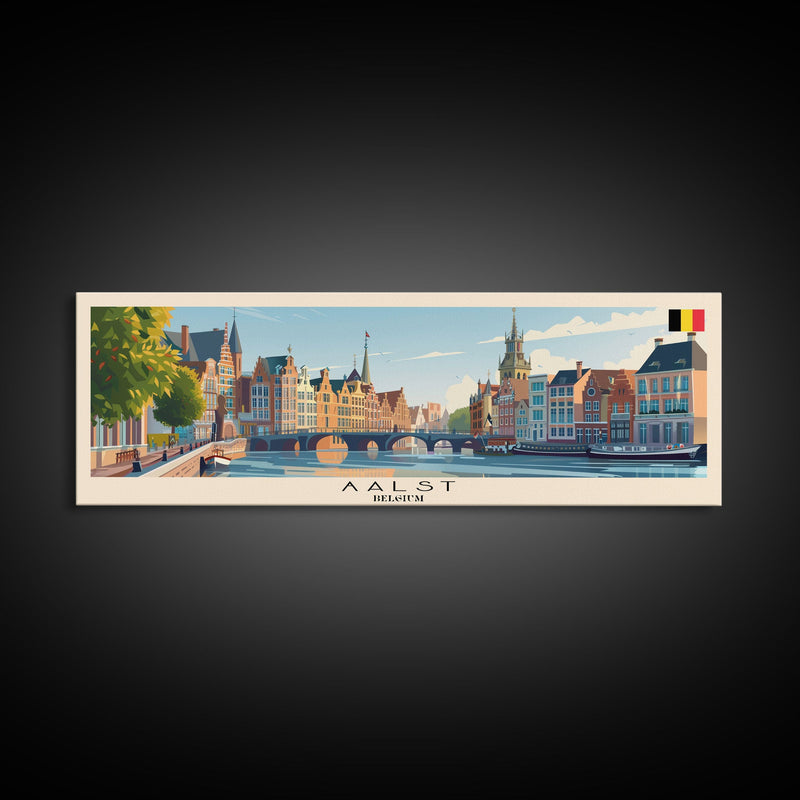 Aalst Belgium Travel Print Wall Art, Panoramic City Art, Travel Art, Wall Decor, Vacation Gift, Framed Canvas Print Or Metal Art