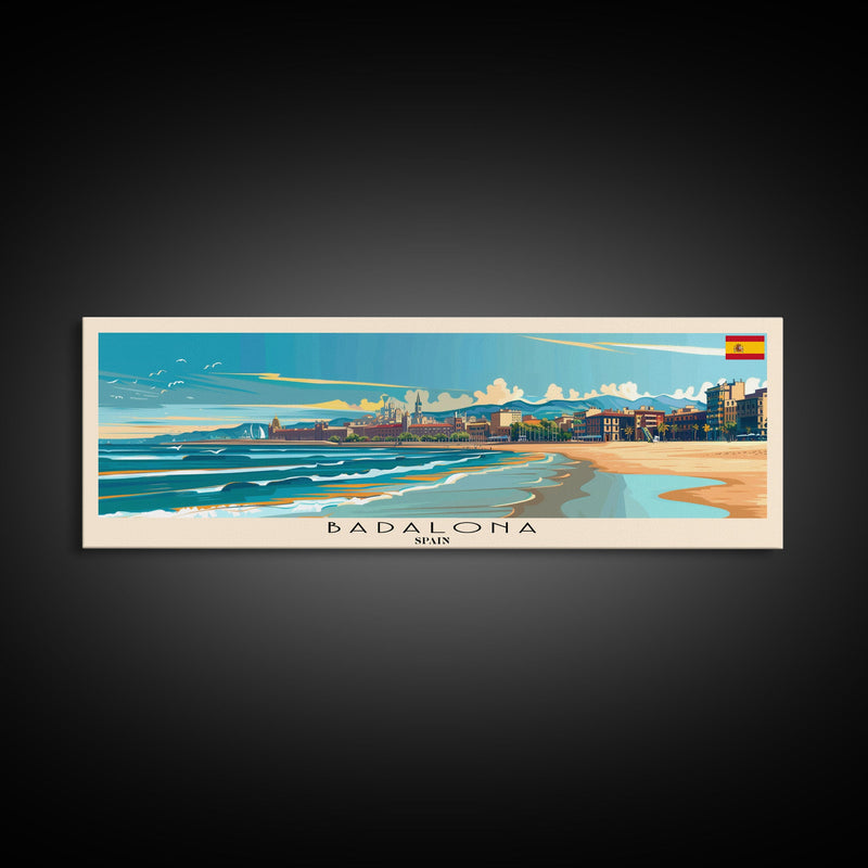 Badalona Spain Travel Print Wall Art, Panoramic City Art, Travel Art, Wall Decor, Vacation Gift, Framed Canvas Print Or Metal Art