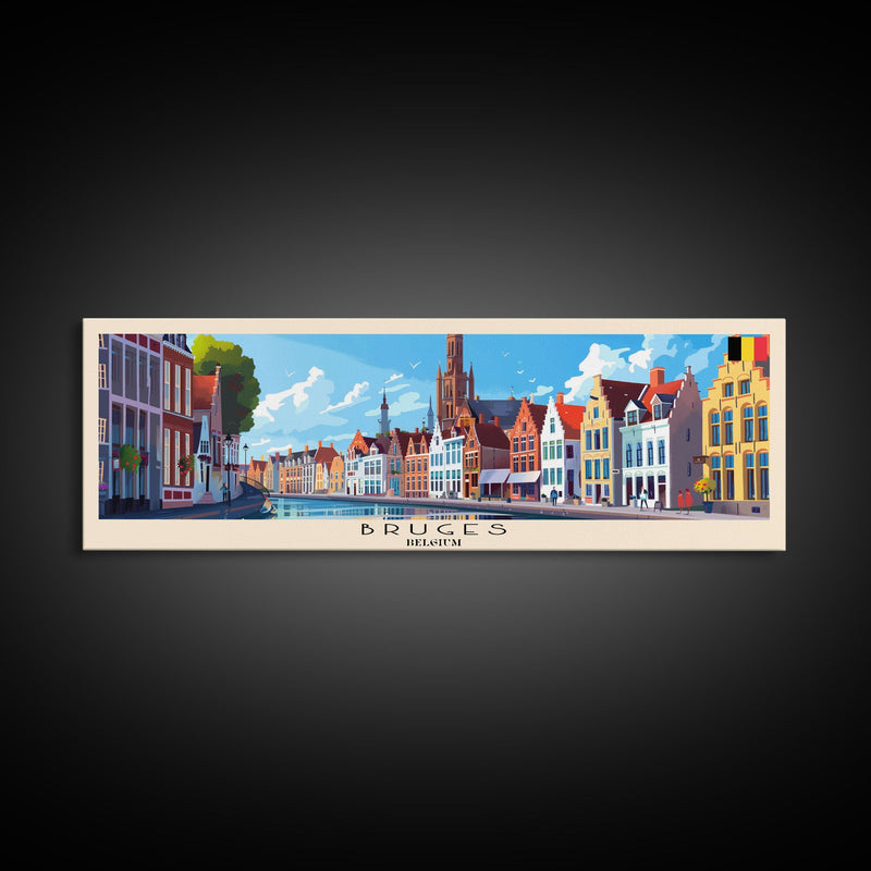 Bruges Belgium Travel Art, City Art, Framed Canvas Print or Metal Wall Art, Europe Travel Poster, Panoramic Wall Art, Extra Wide Wall Art