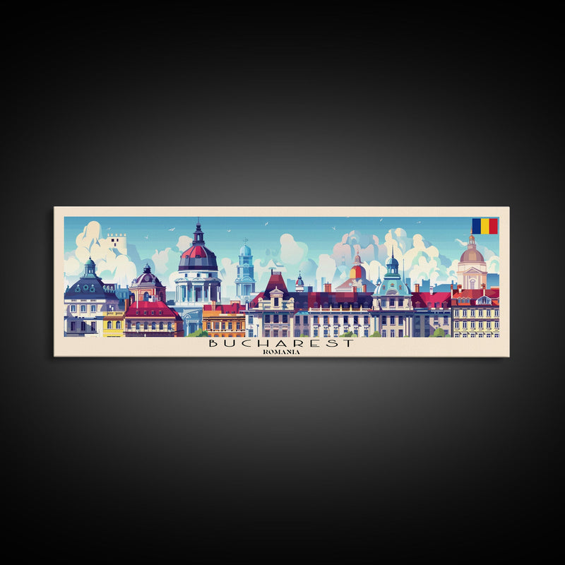 Bucharest Romania Wall Art, Panoramic Travel Poster, Panoramic Framed Canvas Print, City Wall Art, Wall Hanging Home Decor, Travel Art