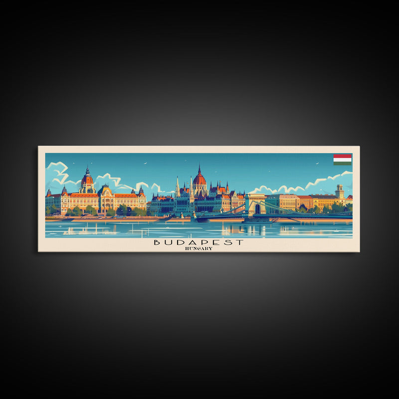 Budapest Hungary Travel Art, City Art, Framed Canvas Print or Metal Wall Art, Europe Travel Poster, Panoramic Wall Art, Extra Wide Wall Art