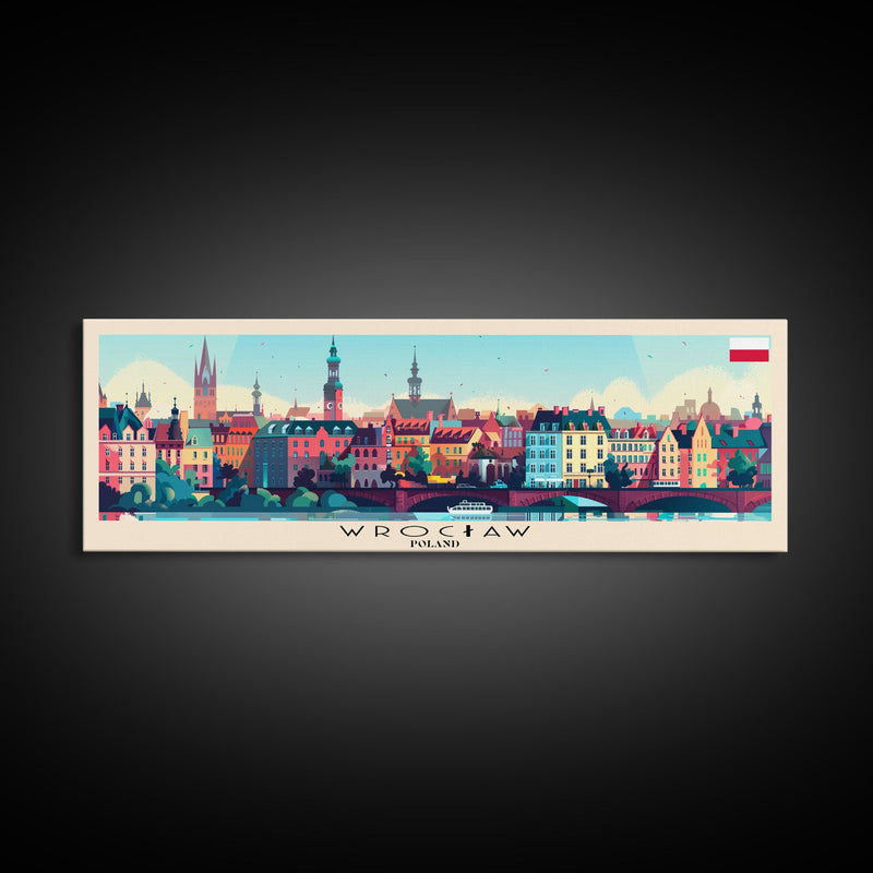 Wroclaw Poland Travel Print Wall Art, Panoramic City Art, Travel Art, Wall Decor, Vacation Gift, Framed Canvas Print Or Metal Art