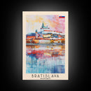 Bratislava Slovakia Travel Poster Framed Canvas Print, Wall Art, Home Decor, Watercolor Painting, Travel Print, Boho Style Art