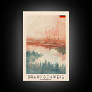 Braunschweig Germany Travel Poster Framed Canvas Print, Cityscape Art, Wall Decor, Travel Print, Watercolor Painting, Urban Scene Art