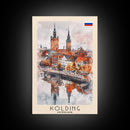 Kolding Denmark Waterfront View, Framed Canvas Print, Travel Poster, Wall Art, Kitchen Decor, Danish Urban Painting, Waterfront Scenery