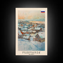 Murmansk Russia Travel Poster Framed Canvas Print, Coastal Cityscape, Watercolor Painting, Wall Art, Home Decoration, Travel Print, Unique Gift