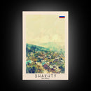 Shakhty Russia Travel Poster Framed Canvas Print, Watercolor Painting, Urban Wall Art, Home Decor, Russian Cityscape, Modern Art