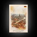 Stuttgart Germany Travel Poster Framed Canvas Print, Watercolor Painting, Urban Wall Art, Home Decor, German Cityscape, Modern Art