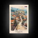 Vranje Serbia Travel Poster Framed Canvas Print, Watercolor Painting, Scenic Wall Art, Home Decor, Serbian Landscape, Traditional Art