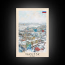 Yakutsk Russia Travel Poster Framed Canvas Print, Watercolor Painting, Scenic Wall Art, Home Decor, Russian Landscape, Unique Gift