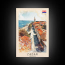 Zadar Croatia Travel Poster Framed Canvas Print, Watercolor Painting, Coastal Wall Art, Home Decor, Croatian Seaside, Nautical Gift
