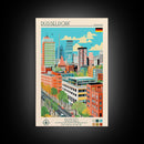 Düsseldorf Germany Travel Poster Framed Canvas Print, Midcentury Modern Art, Pop Art Wall Decor, Home Decor, Vacation Gift, Office Art