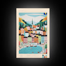 Doboj Bosnia and Herzegovina Travel Poster Framed Canvas Print, Midcentury Modern Art, Pop Art Wall Decor, Home Decor, Vacation Gift, Living Room Art