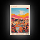 Elbasan Albania Travel Poster Framed Canvas Print, Midcentury Modern Art, Pop Art Wall Decor, Home Decor, Vacation Gift, Bedroom Art