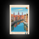 Ghent Belgium Travel Poster Framed Canvas Print, Midcentury Modern Art, Pop Art Wall Decor, Scenic Wall Art, Living Room Decoration, Office Art