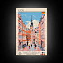 Gijón Spain Travel Poster Framed Canvas Print, Midcentury Modern Art, Pop Art Wall Decor, Scenic Wall Art, Living Room Decoration, Office Art