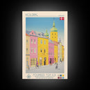 Kolding Denmark Travel Poster Framed Canvas Print, Midcentury Modern Art, Pop Art Wall Decor, Scenic Living Room Art, Bedroom Gift