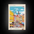 Kragujevac Serbia Travel Poster Framed Canvas Print, Midcentury Modern Art, Pop Art Wall Decor, Scenic Wall Art, Living Room Decoration, Office Art