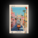 Lisbon Portugal Travel Poster Framed Canvas Print, Midcentury Modern Art, Pop Art Wall Decor, Scenic Art, Living Room and Office Gift