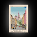 Lviv Ukraine Travel Poster Framed Canvas Print, Wall Decor, Midcentury Modern Art, Pop Art, Scenic Art for Home and Office