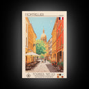 Montpellier France Travel Poster Framed Canvas Print, Midcentury Modern Art, Pop Art Wall Decor, Scenic Living Room Art, Bedroom Gift