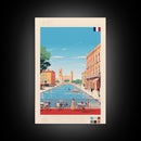 Nimes France Travel Poster Framed Canvas Print, Midcentury Modern Art, Pop Art Wall Decor, Scenic Living Room Art, Bedroom Gift