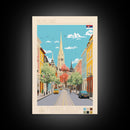 Novi Sad Serbia Travel Poster Framed Canvas Print, Midcentury Modern Art, Pop Art Wall Decor, Scenic Wall Art, Bedroom Decoration