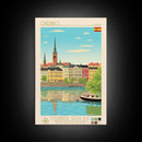 Örebro Sweden Travel Poster Framed Canvas Print, Midcentury Modern Art, Pop Art Wall Decor, Living Room Art, Home Decoration