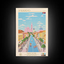 Smederevo Serbia Travel Poster Framed Canvas Print, Midcentury Modern Art, Pop Art Wall Decor, Bedroom Decoration, Scenic Art