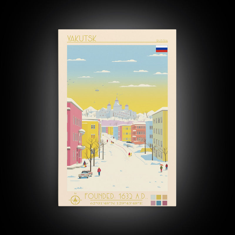 Yakutsk Russia Travel Poster Framed Canvas Print, Midcentury Modern Art, Pop Art Wall Decor, Living Room Art, Home Decoration