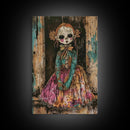 Halloween Pirate Skeleton with Pizza, Framed Canvas Print, Wall Art, Spooky Decor, Pirate Theme, Halloween Decoration, Living Room Art