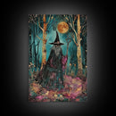 Halloween Wizard in Forest, Framed Canvas Print, Wall Art, Home Decor, Spooky Artwork, Magic Decor, Halloween Decor Painting, Holiday Decor