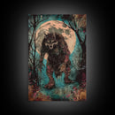 Halloween Horror Full Moon Werewolf Framed Canvas Print, Wall Art, Living Room Decor, Halloween Decor, Spooky Wall Hanging, Haunted House